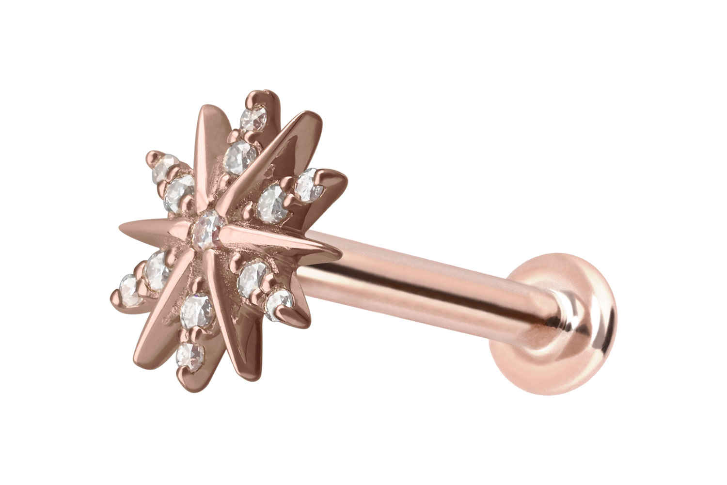 14 Karat Gold Labret Piercing mit Innengewinde MOISSANIT-BLUME